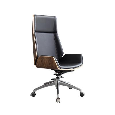 China Ergonomic (Height) Swivel Lift Adjustable Office Chair High Back Curved Wood And Leather Computer Chair In Stock for sale