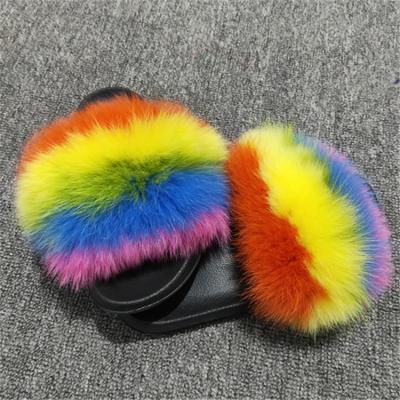 China Fox Hair Winter Cute Fluffy Furry Slippers Ladies Indoor Women's Slippers Warm Slippers For Women Warm for sale