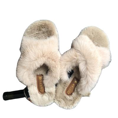 China 2018Hot Sale Plush Fluffy Furry Flats Summer Soft Fur Home Sliders Ladies Rabbit Hair Slippers Women Slippers Cute Shoes for sale