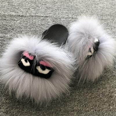 China New Women Monster Fur Slippers Real Fox Fur Slippers Light Fluffy Animal Flat Sandals Flip Flop Women Cute Hot Soft Indoor Shoe for sale