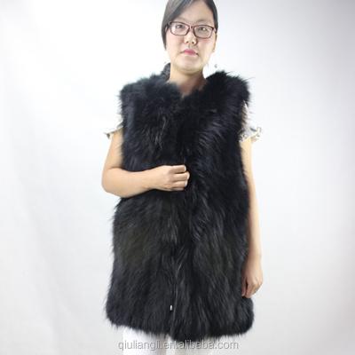 China Good Quality Real Fur Raccoon Vest Plus Size Long Raccoon Fur Vest For Women Fashion for sale