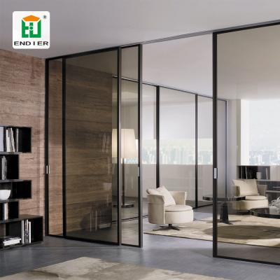 China Sliding Large Sliding Door 3 Panel Indoor Commercial Aluminum Frame Air Tight Aluminum Frame Office Sliding Doors Glass System for sale