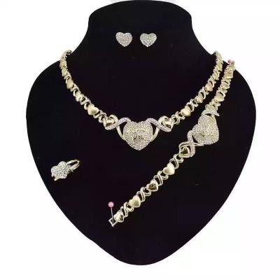 China CLASSIC Real Gold Plating African Jewelry Sets I Love You Necklace Sets Heart Shape Crystal Necklace Bracelet Jewelry Set For Women for sale