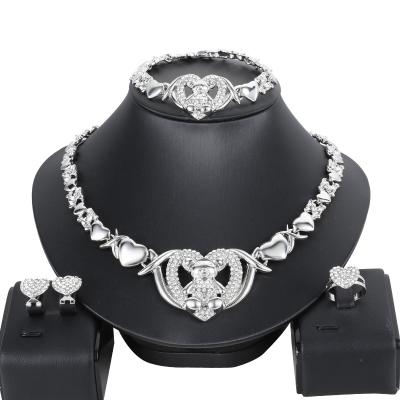 China CLASSIC African Dubai BEAR XO Silver Bridal Jewelry Sets For Wedding Party Crystal Necklace Jewelry Sets Women Bracelet Earrings for sale