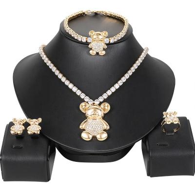 China HOT CLASSIC Dubai Gold Jewelry Sets For Women Wedding Gifts Africa Party Bear Necklace Ring Earrings Bracelet Set Nigeria Jewelry for sale