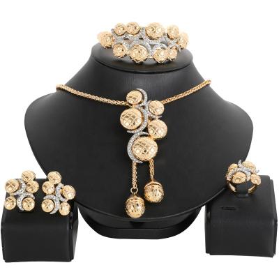 China NEW CLASSIC Luxury Gold Dubai Jewelry Sets For Women Ring African Wedding Bridal Jewelry Necklace Bracelet Earrings Set for sale