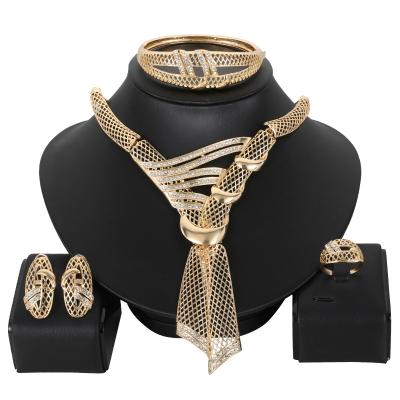 China CLASSIC Real Gold Plating Gold Color Jewelry Sets For Women Earrings Bracelet Ring Luxury Necklace Set Wedding Gifts African Bridal for sale