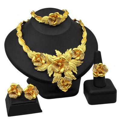 China Saudi Lady Necklace Bracelet Earring Ring Four Piece Set Dubai 24K Gold Jewelry Set CLASSIC African Bridal Jewelry Set for sale