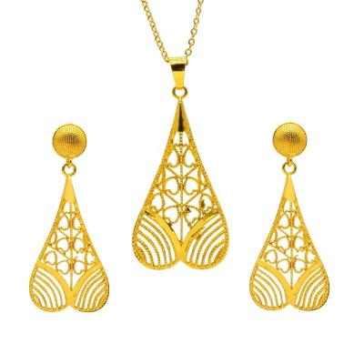 China CLASSIC Full Diamond 24k Gold Dubai Boho Earrings Necklace Ladies Banquet Fashion Jewelry Two Piece Set for sale