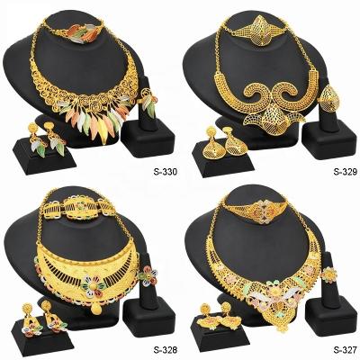 China High Quality Jewelry Set Jewelry Set 24K Tricolor Gold Plated Bridal Earrings Ring Bracelet Four Piece Dubai Wedding Necklace Set for sale