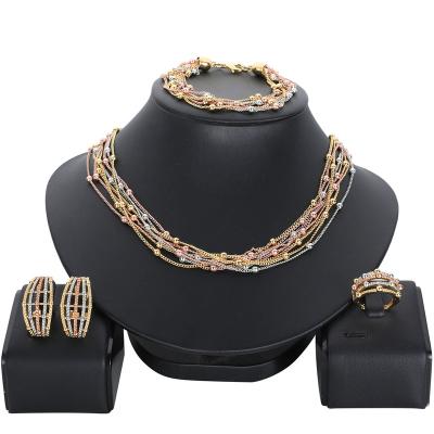 China Multicolor Necklace Dubai Jewelry Sets Gold Necklace Earring Set For Women African France Wedding Party 24K Lewelry Ethiopia Bridal Gifts for sale