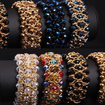 China Trendy color fashion Crystal Bead Bracelet Braided Stretch bracelet luxury ladies healing exaggerated wide accessories party gifts for sale