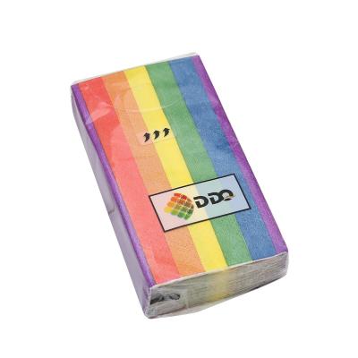 China Soft Cozy Rainbow Colorful Striped Pocket Disposable Tissue Paper Wraps Travel Size 3-Ply Facial Tissue for sale