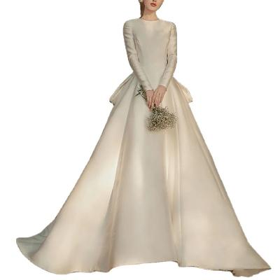 China 2022 Long Sleeve Veil Satin French Backless Gauze Big Tail Couture Bridal Coming Out Wedding Dress Anti-Static for sale