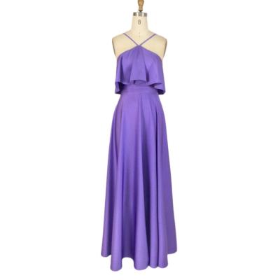 China Anti-static Elegant Satin Fabric Halter Solid Color Design Long Bridesmaid Dresses for sale