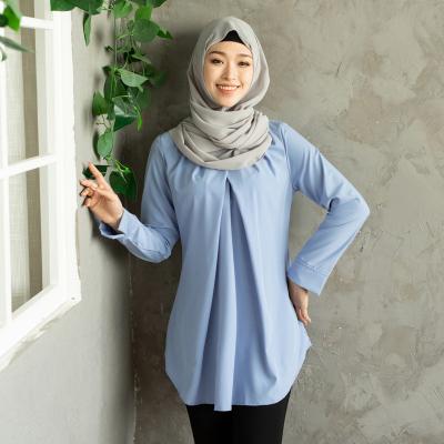 China Anti-Wrinkle Women Wear Islamic Tunic Tops Lantern Sleeve Malaysia Modern Beading Muslim Blouse for sale