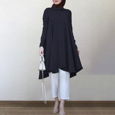 China Anti-Wrinkle Women Blouse Solid Color Oversized Casual Long Sleeve Turkish Long Dress Shirts for sale