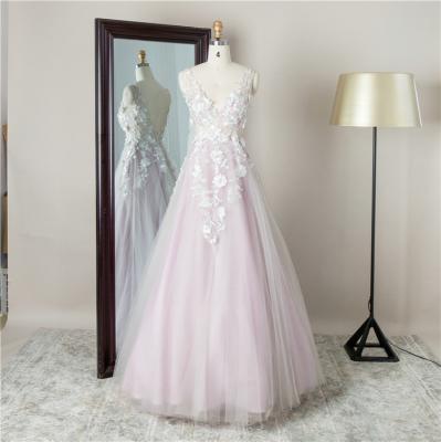 China Anti-Static Promotional Women Princess Tulle Cheap Price V Neck Long Evening Prom Dresses for sale