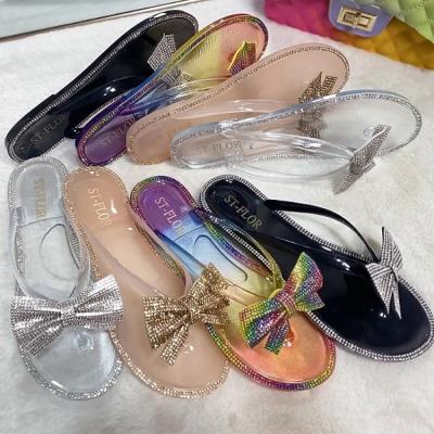 China Lightweight Hot Selling Shining Diamonds Freeze Slides Summer Ladies Flip Flops Beach Outdoor Slippers For Women for sale