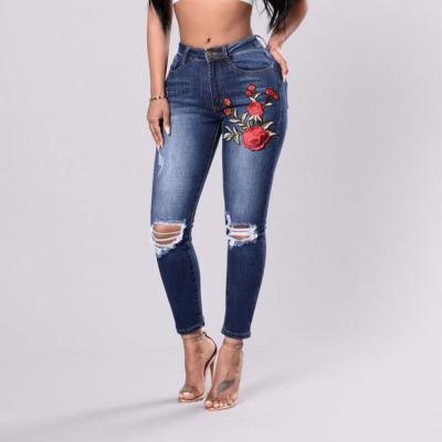 China Wholesale Breathable Clothes Sexy Flower Girls Denim Garment Ripped Women Pants High Waist Jeans for sale