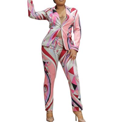 China QUICK DRY outfits tie dye long sheath simple floral print two piece set 2022 button women blazer pant suit for sale