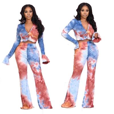 China QUICK DRY Slim Tie Dye Long Sleeve Zipper Party Clubwear Women 2 Piece Set for sale