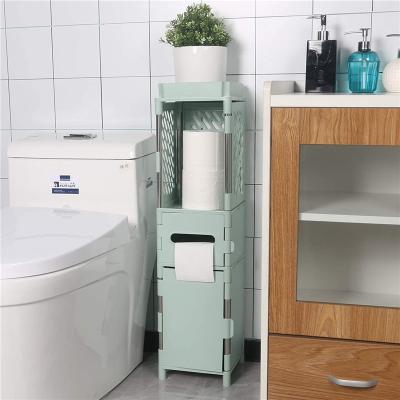 China Bathroom Storage Toilet Paper Holder Corner Stocked Floor Cabinet With Doors And Shelves for sale