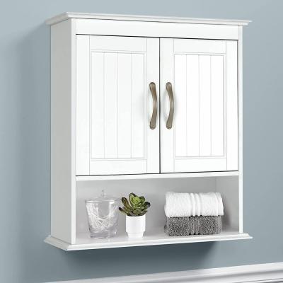 China Modern Bathroom Wall Cabinet Double Door Storage Cupboard Wooden White for sale