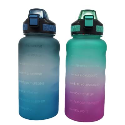 China Viable Leakproof Fitness Gradient Free Tritan BPA Free Gradient Big Half Gallon 64OZ Motivational Water Bottle for sale