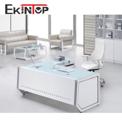 China Customized Modern Popular Ekintop Desk Tempered Glass Retail Desk Made In China for sale