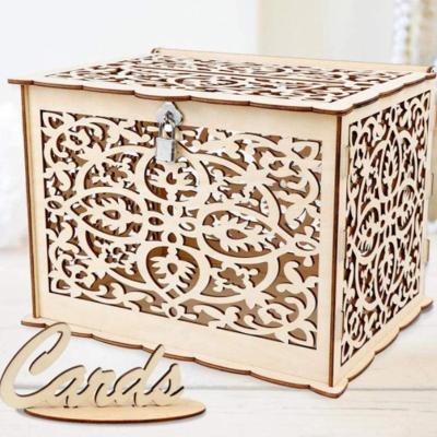 China Natural material wood wedding card box with lock and card logo, suitable for country wedding, greeting newborn party, birthday for sale