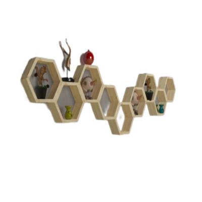 China Beautiful and Easy to Store Home Decoration Wall Mounted Shelves Wooden Wholesale Custom Retro Hexagon Storage Freestanding Racks and Racks Art Single 1cm OEM for sale