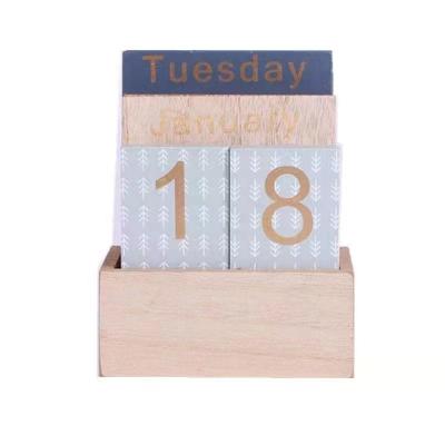 China Eco-Friendly Recycle 2022 Desk Perpetual Calendar In Wooden Woodcut Calendar Date Month Home Office Decoration Display Desk Accessories for sale