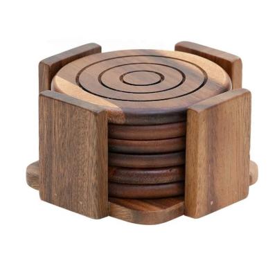 China Europe A set of 6 round walnut coaster-unique antique wooden coasters for sale