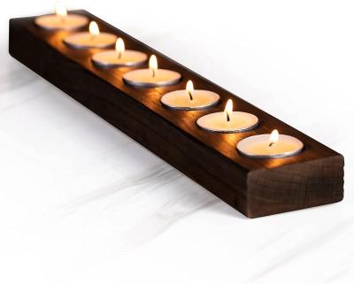 China Large natural material wooden tea light candle holder, retro wooden candle tray, 7 hole tea candle holder base made by Hong sheng for sale