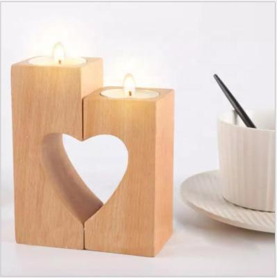 China Eco-Friendly Recycle Wooden Heart Shaped Light Romantic Craft Tea Light Candle Holder Home Decoration Holiday Decoration Square Gift for sale