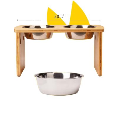 China Wooden elevated dog bowl from Europe, suitable for large and medium dogs, with 2 stainless steel food bowls for sale