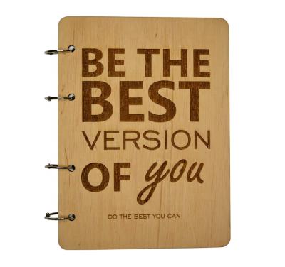 China Notebook 2022 Eco-Friendly Paper Planner Hardcover-Wooden Book with Laser Engraved Inspirational Quotes Design Gift Wrapping for sale