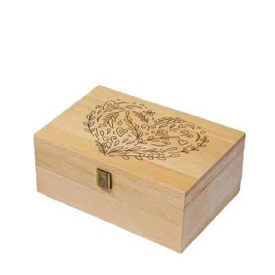 China Europe advent wooden gift box with laser engraved heart shape, suitable for wedding birthday, Christmas, baby memorial wooden box for sale