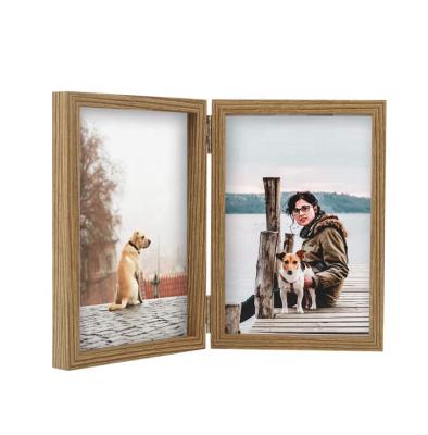 China Home Elegant Double Sight Photo Frame Display Display Decoration Wooden Hinged Photo Frame, A Wooden Photo Frame Placed Vertically On The Desktop for sale