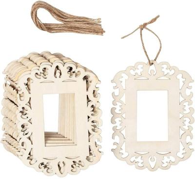 China Modern Elegant Wooden Frame Unpolished Hollow Mini Wooden Photo Frame with Jute Rope, Suitable for DIY Craft, Photo Home Decoration, for sale