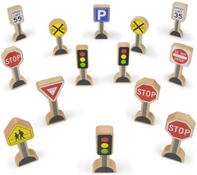 China 14 sets wooden material road sign toy, eco-friendly suitable for all major brands of train, building block sets and carpet play mats for sale