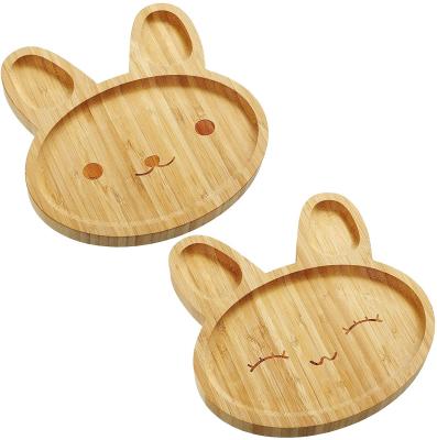 China Europe Baby Bamboo Tray Fixed Feeding Bowl, Suitable for Toddlers, Happy Rabbits and Smiling Rabbits (2 Pieces) for sale