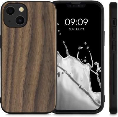 China Shockproof Compatible with Solid Wood Phone Case, Hardwood Phone Case with Soft TPU Cushion-Dark Brown for sale