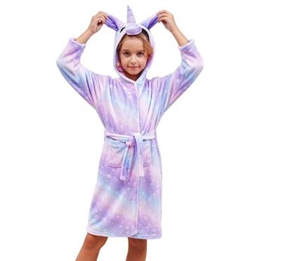 China Girls Customized QUICK DRY Unicorn Hooded Soft Plush Sleepwear Bathrobe for sale