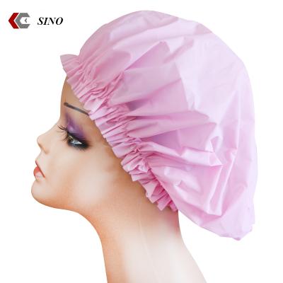 China Multifunctional Waterproof Hood PVC With Toweling Double Layer Shower Cap Large Size Bathing Cap Shampoo Cap for sale