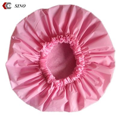 China Bath product best selling good quality PVC with toweling double layer shower cap large size bath cap shampoo hood for sale