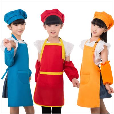 China Waterproof Dustcoat Kindergarten Kindergarten Waist Apron Bib Hat Child Waitress Hat Suit Overclothes Cover Clothes Set for sale