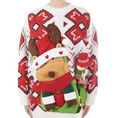 China Anti-wrinkle winter cartoon loose custom knitted Christmas pullover family couples jacquard funny ugly sweater unisex men women for sale