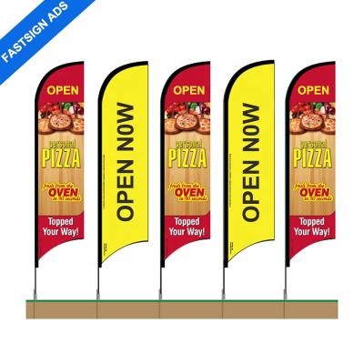 China FASTSIGN 3.4m Outdoor Hotel and Resort Advertising Feather Shape Beach Flying Flag Banner with Spike Base for sale